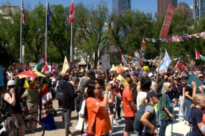 Hundreds of protesters rally in downtown Calgary ahead of G7 summit  | Globalnews.ca