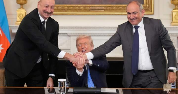 Armenia, Azerbaijan strike peace deal with transit route named after Trump – National | Globalnews.ca
